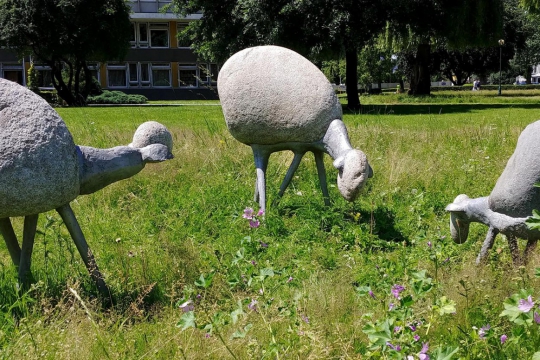 OWIECZKI, 1968, granit, aluminium, Kraków, Uniwersytet Rolniczy