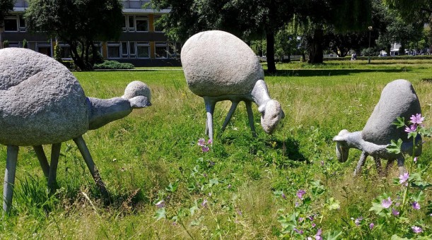 OWIECZKI, 1968, granit, aluminium, Kraków, Uniwersytet Rolniczy
